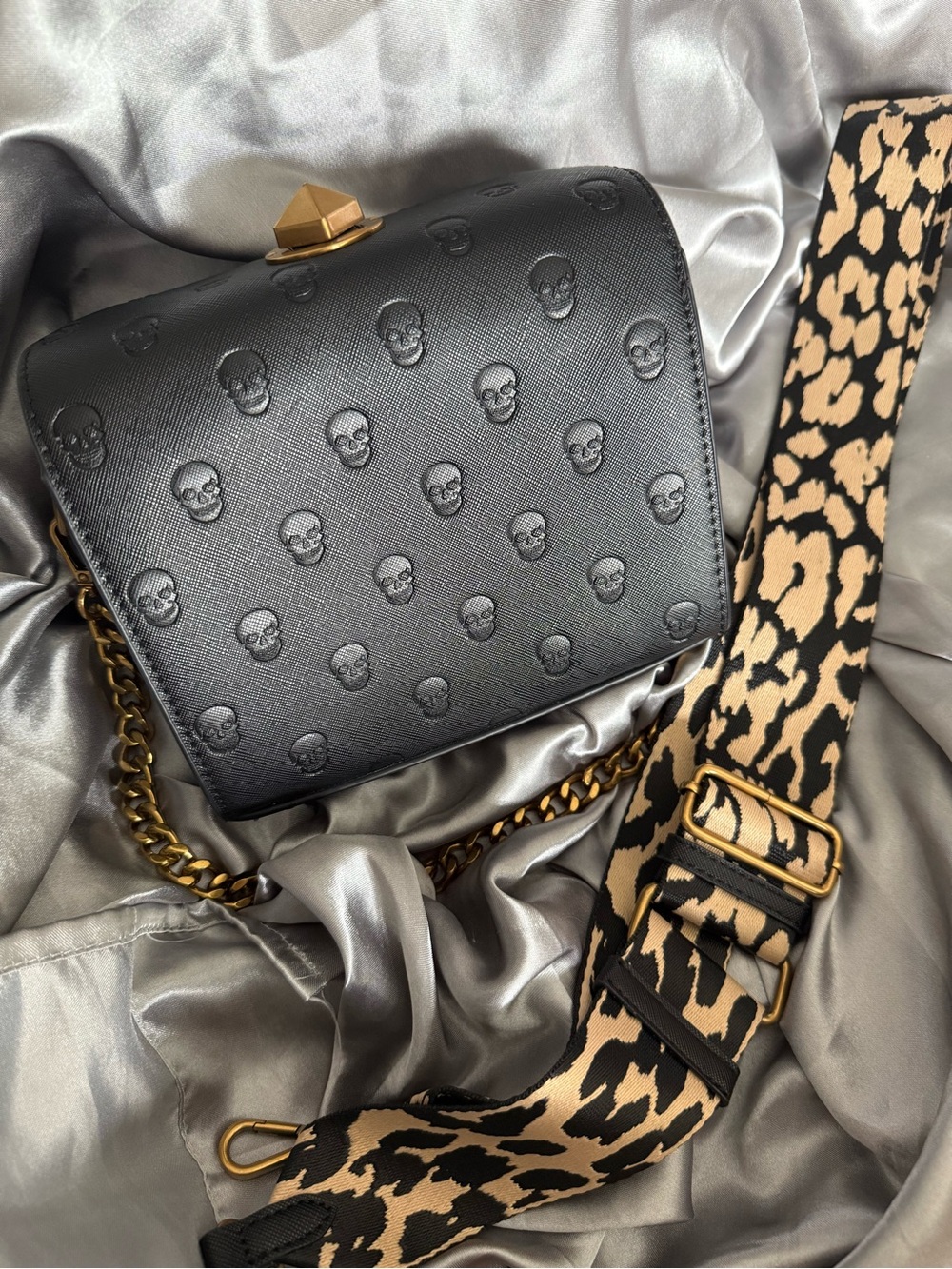 Betsey Johnson Black Embossed Skull Bag (2 Straps)